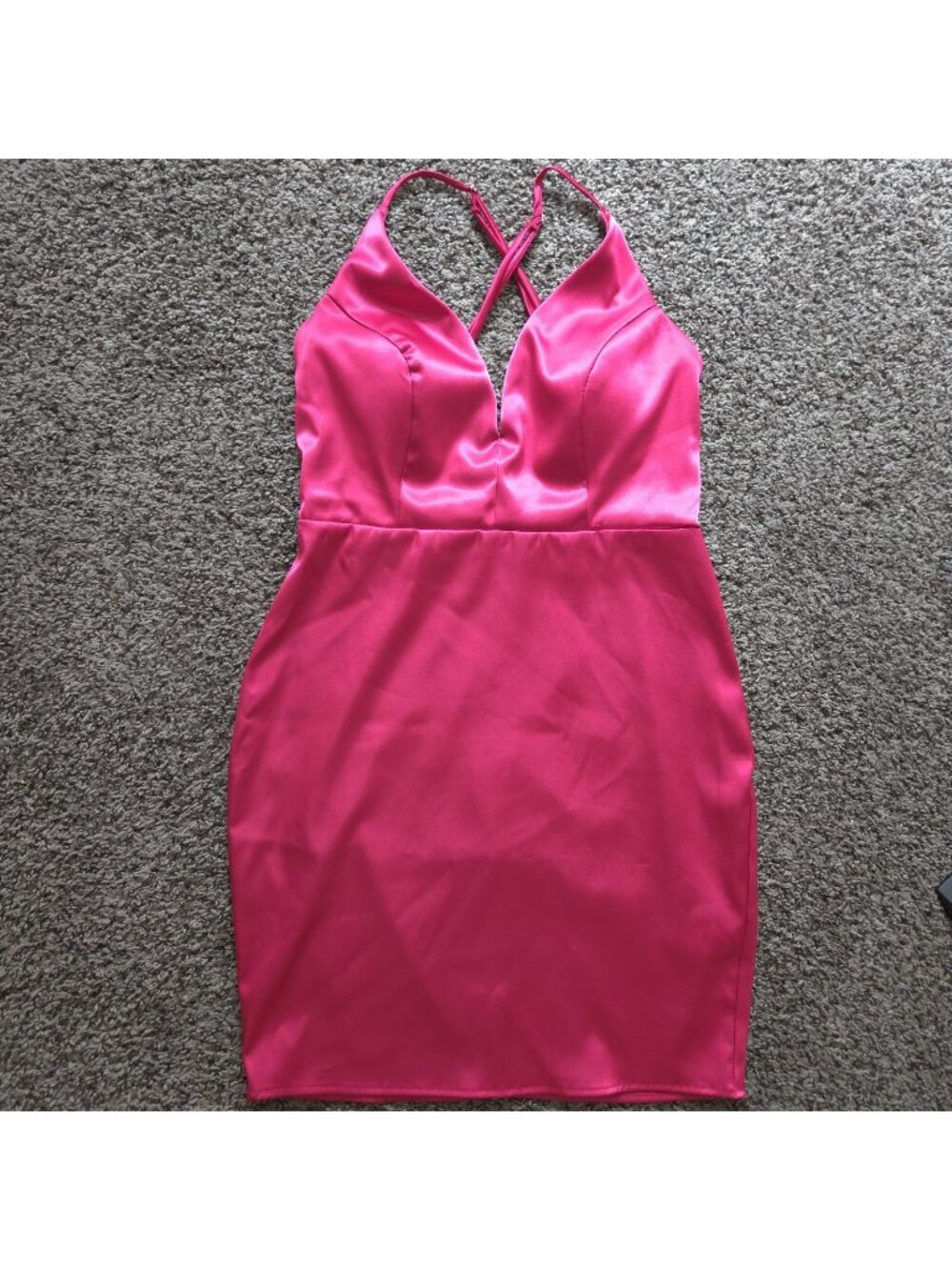 Jump Apparel Hot Pink Satin Halter Sweetheart Neck Bodycon Mini Dress Size 9/10